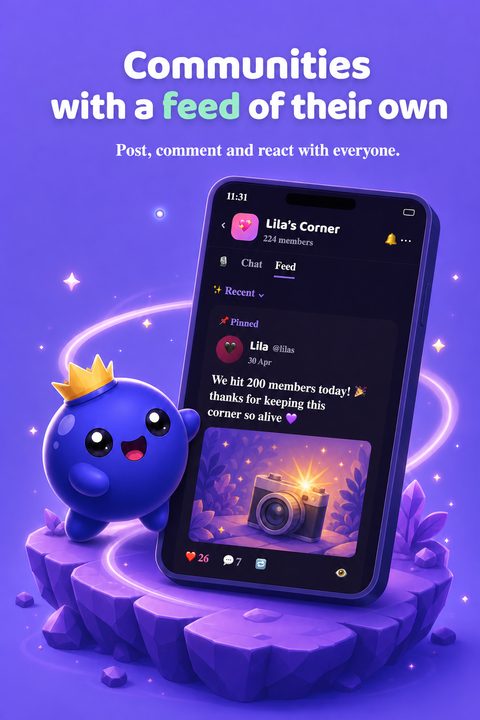 Mirtilu community feed with a post, likes and comments