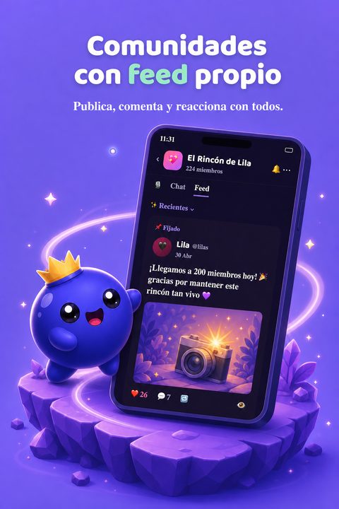 Feed de la comunidad en Mirtilu con publicación, me gusta y comentarios