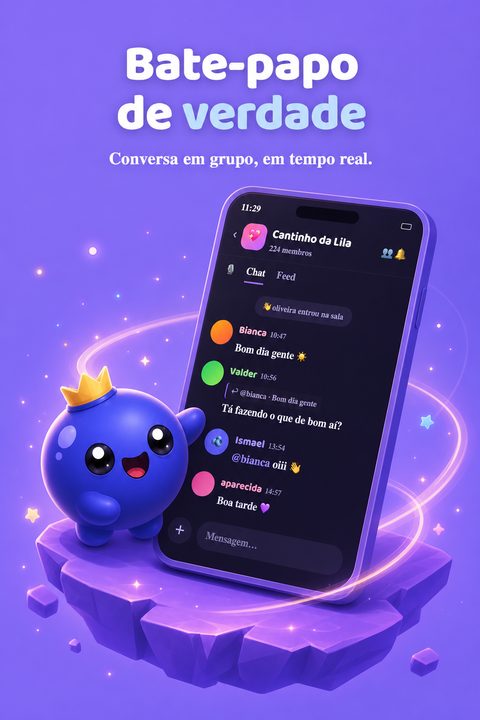 Conversa em grupo em tempo real num bate-papo do Mirtilu