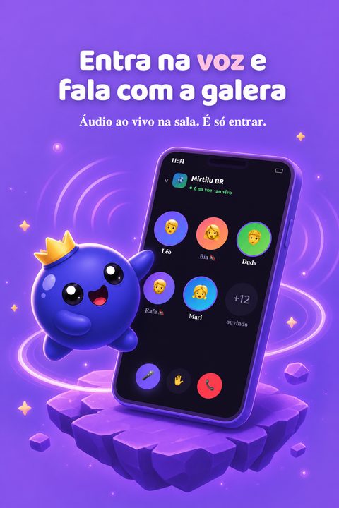 Canal de voz ao vivo de um bate-papo do Mirtilu com vários participantes falando